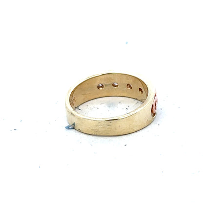 9ct yellow gold diamond ring in size O with sparkling diamonds, unbranded, shown on a plain background.