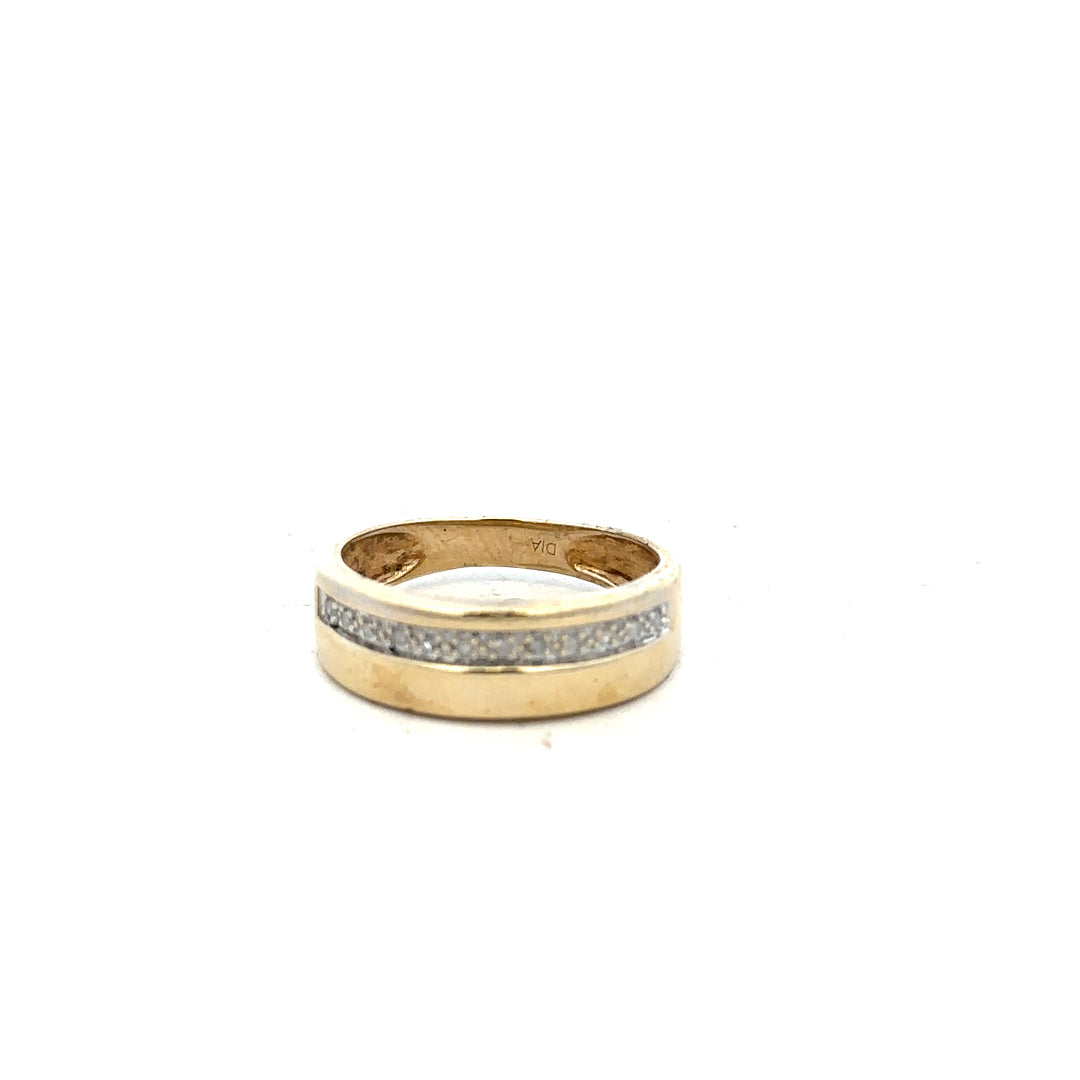 9ct yellow gold diamond ring in size P with sparkling diamonds, featuring a classic design and polished finish.