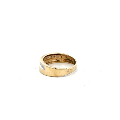 9ct yellow gold diamond ring in size P with sparkling diamonds, designed for elegant jewelry wear.