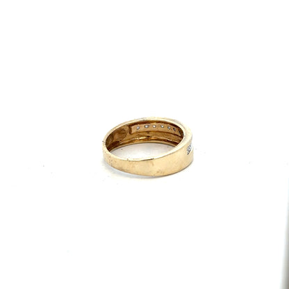 9ct yellow gold diamond ring in size P with sparkling diamonds, unbranded jewelry piece with elegant design.