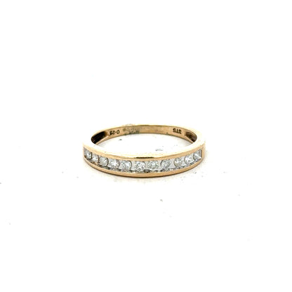 9ct yellow gold diamond ring in size P1/2, featuring a sparkling diamond setting on a sleek gold band.