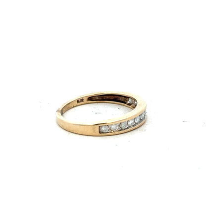 9ct yellow gold diamond ring size P1/2 with sparkling diamonds and polished band, unbranded jewelry accessory.