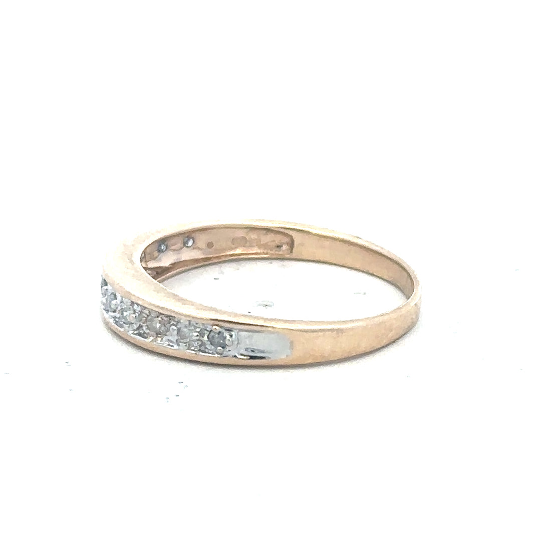 9ct yellow gold diamond ring in size Q with sparkling diamonds, showcasing a classic and elegant jewelry design.