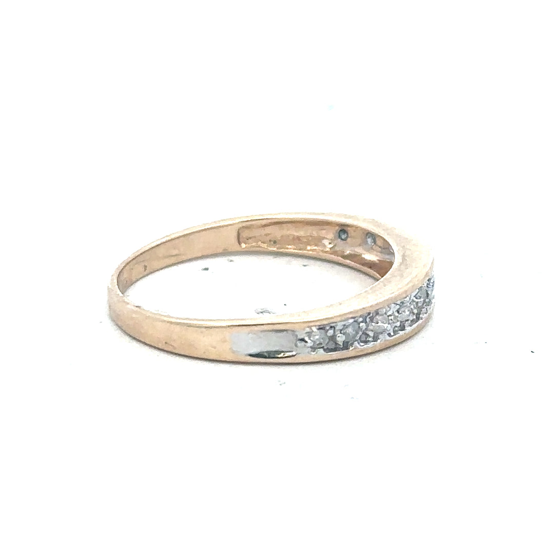 9ct yellow gold diamond ring in size Q with sparkling diamonds, elegant jewelry piece.
