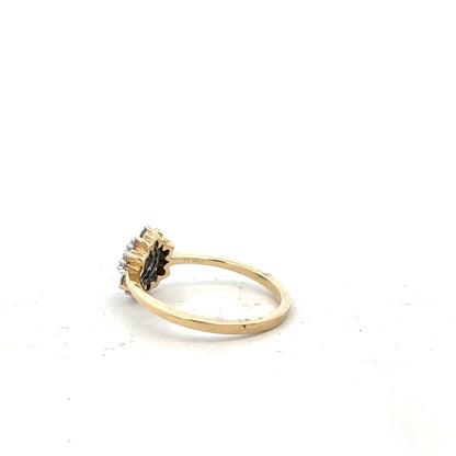 9ct yellow gold diamond ring in size R, featuring a sparkling diamond setting, unbranded jewelry piece.