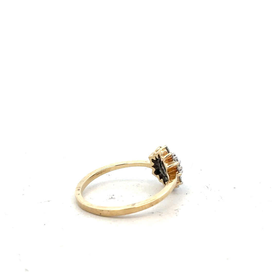 9ct yellow gold diamond ring size R with sparkling diamonds, featuring a classic design and polished finish.