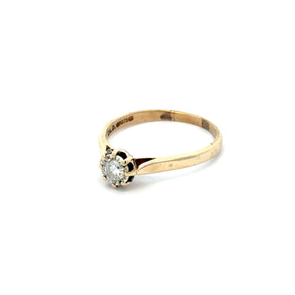 9ct yellow gold diamond ring in size R with sparkling diamonds, featuring a simple and elegant design.