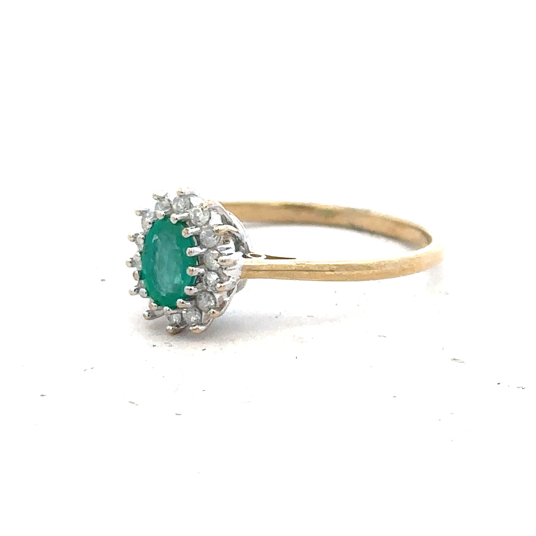9ct yellow gold diamond ring in size S with sparkling diamonds, showcasing elegant jewelry design.