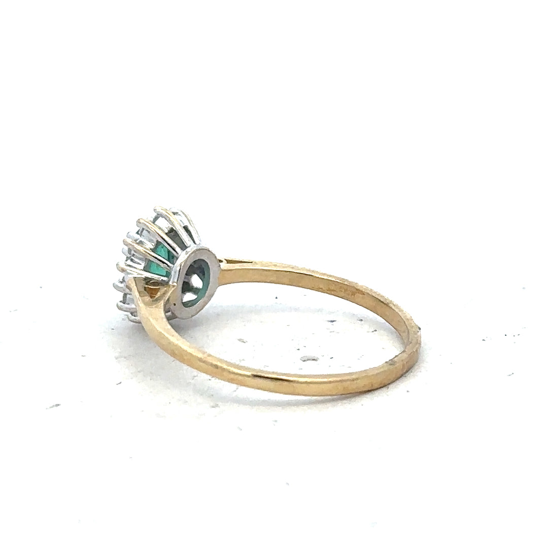 9ct yellow gold diamond ring in size S with sparkling diamonds, unbranded jewelry piece on a plain background.