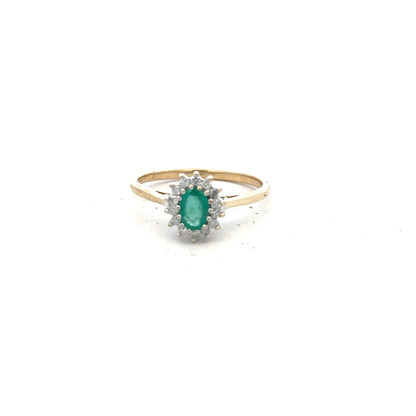 9ct yellow gold diamond ring in size S with sparkling diamonds, showcasing elegant craftsmanship and shiny gold band.