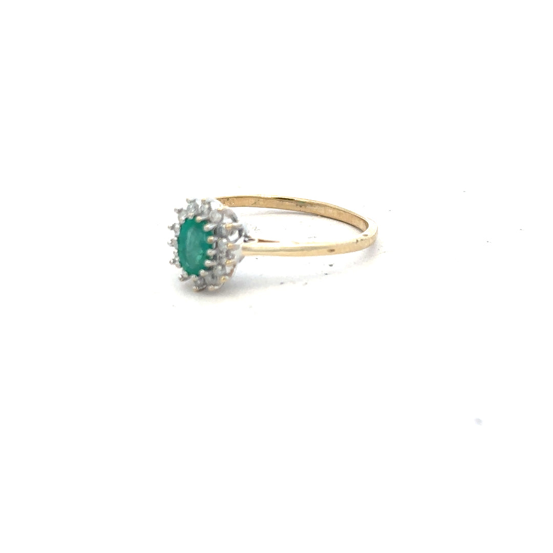 9ct yellow gold diamond ring in size S with sparkling diamonds, unbranded jewelry piece.