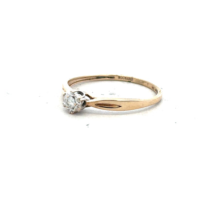 9ct yellow gold diamond ring in size S with sparkling diamonds, showcasing elegant jewelry design.