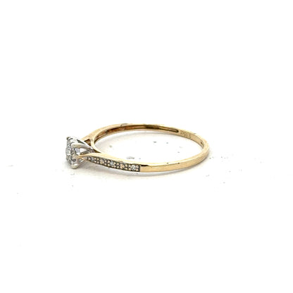 9ct yellow gold diamond ring in size T with sparkling diamonds, featuring a classic and elegant design.