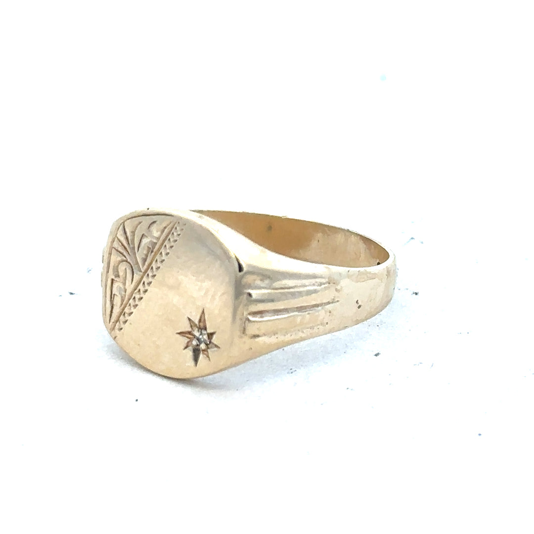9ct yellow gold diamond ring in size T with sparkling diamonds, featuring a classic and elegant design.