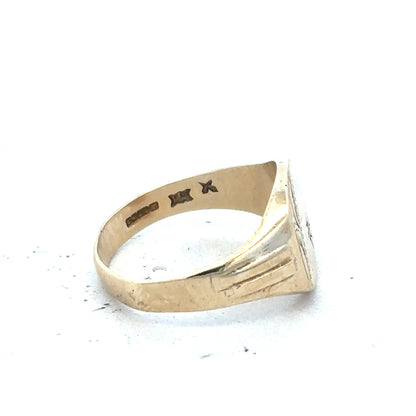 9ct yellow gold diamond ring in size T with sparkling diamonds, showcasing elegant jewelry design.