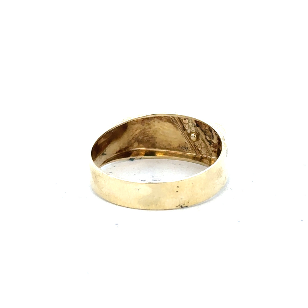 9ct yellow gold diamond ring in size V with a sparkling diamond and simple band design.