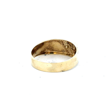 9ct yellow gold diamond ring in size V with a sparkling diamond and simple band design.