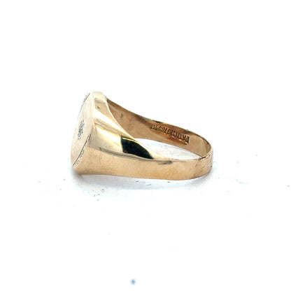 9ct yellow gold diamond signet ring in size U, featuring a polished surface and subtle diamond accents, unbranded jewelry accessory.