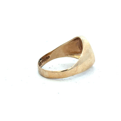 9ct yellow gold diamond signet ring in size U, featuring a polished gold band and a diamond-studded rectangular face.
