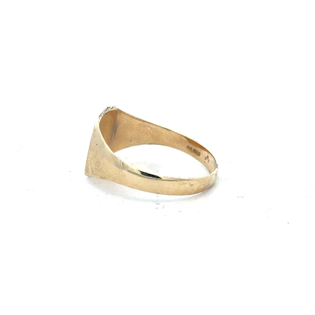 9ct yellow gold diamond signet ring, size Y, featuring a polished gold band with a diamond accent on top.
