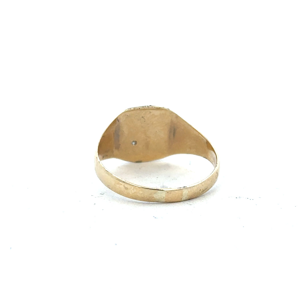 9ct yellow gold diamond signet ring in size Y, featuring a polished gold band with a diamond accent, unbranded jewelry.