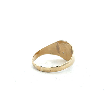 9ct yellow gold diamond signet ring in size Y, featuring a polished surface and embedded diamonds, unbranded jewelry piece.