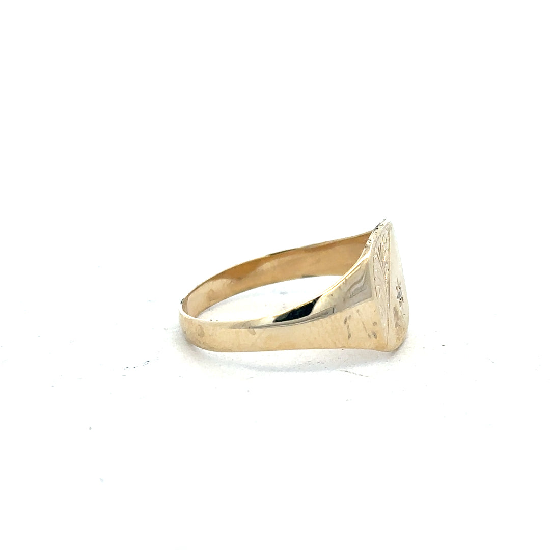 9ct yellow gold diamond signet ring in size Y, featuring a polished band and a diamond accent for elegant style.