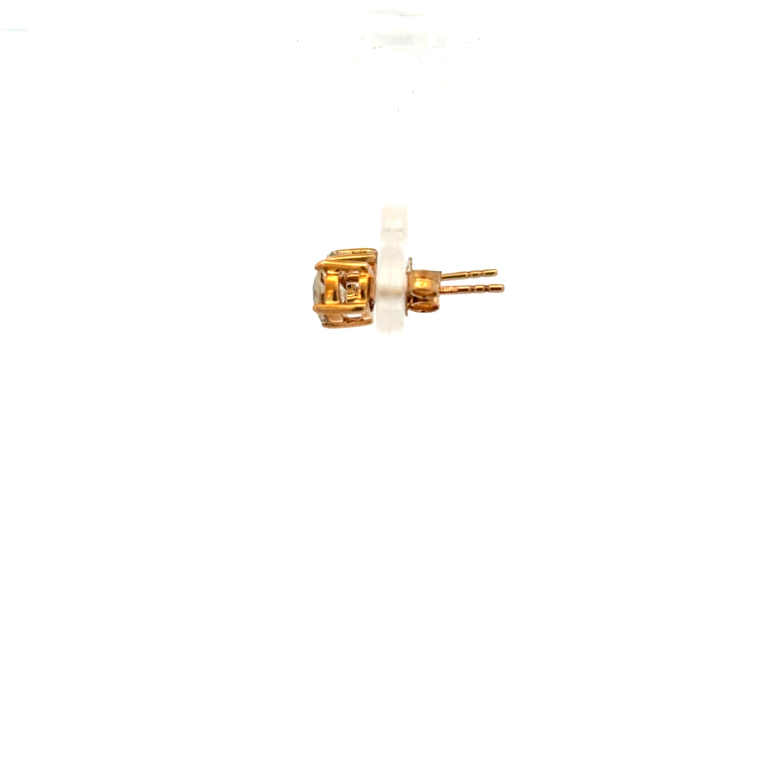 9ct yellow gold earrings weighing 1.2g, unbranded, with a classic design, shown in a close-up image highlighting the jewelry details.