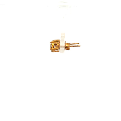 9ct yellow gold earrings weighing 1.2g, unbranded, with a classic design, shown in a close-up image highlighting the jewelry details.