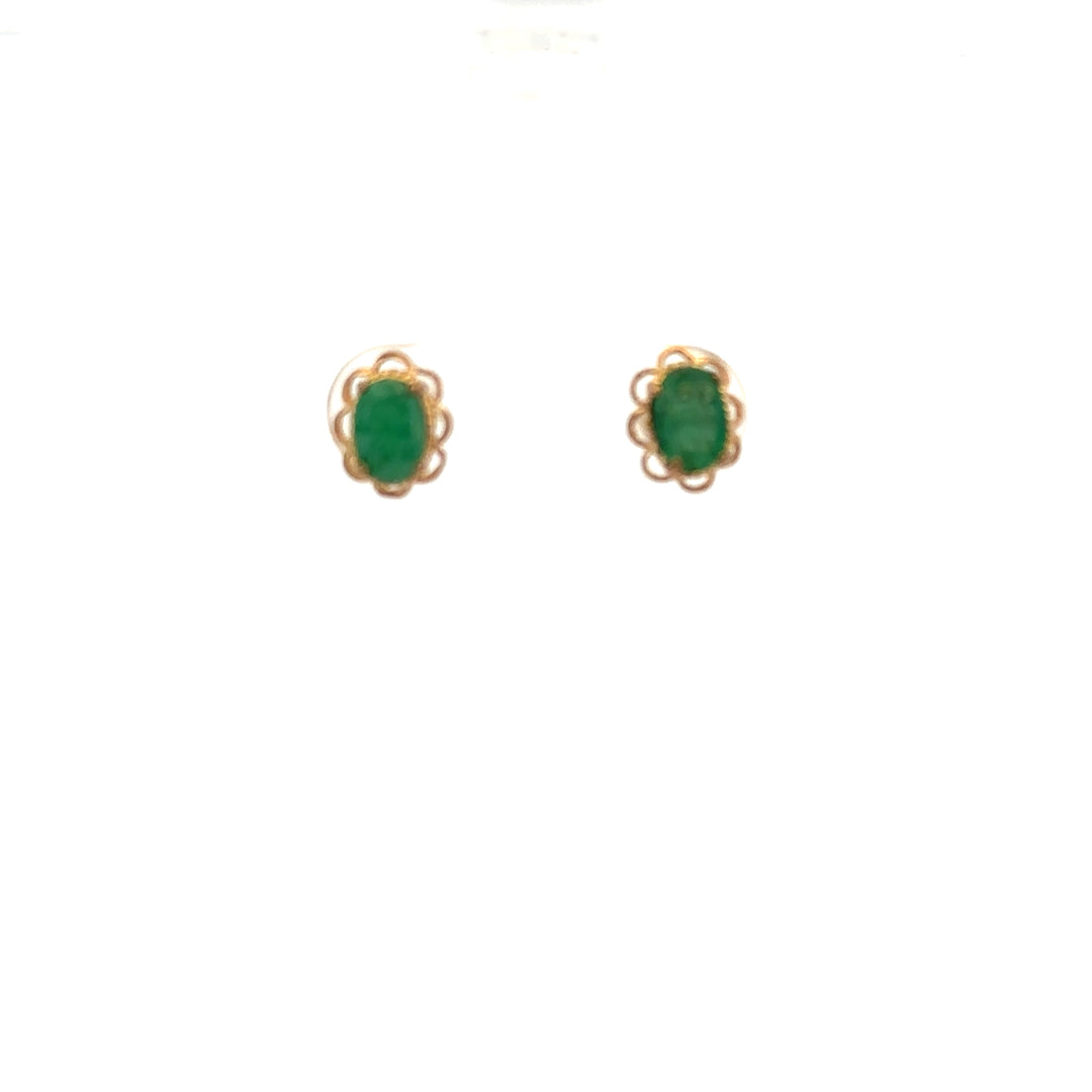 9ct yellow gold emerald earrings with a delicate design, featuring vibrant green emerald stones in a simple gold setting.
