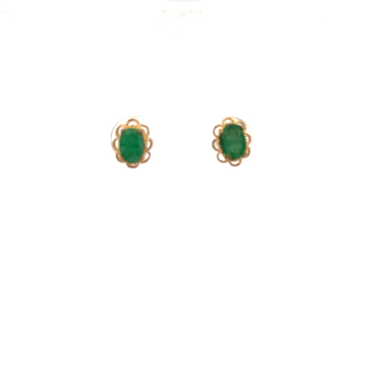 9ct yellow gold emerald earrings with a delicate design, featuring vibrant green emerald stones in a simple gold setting.