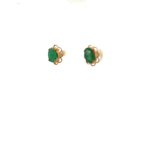 9ct yellow gold emerald earrings with delicate design, showcasing vibrant green emerald stones in a classic jewelry style