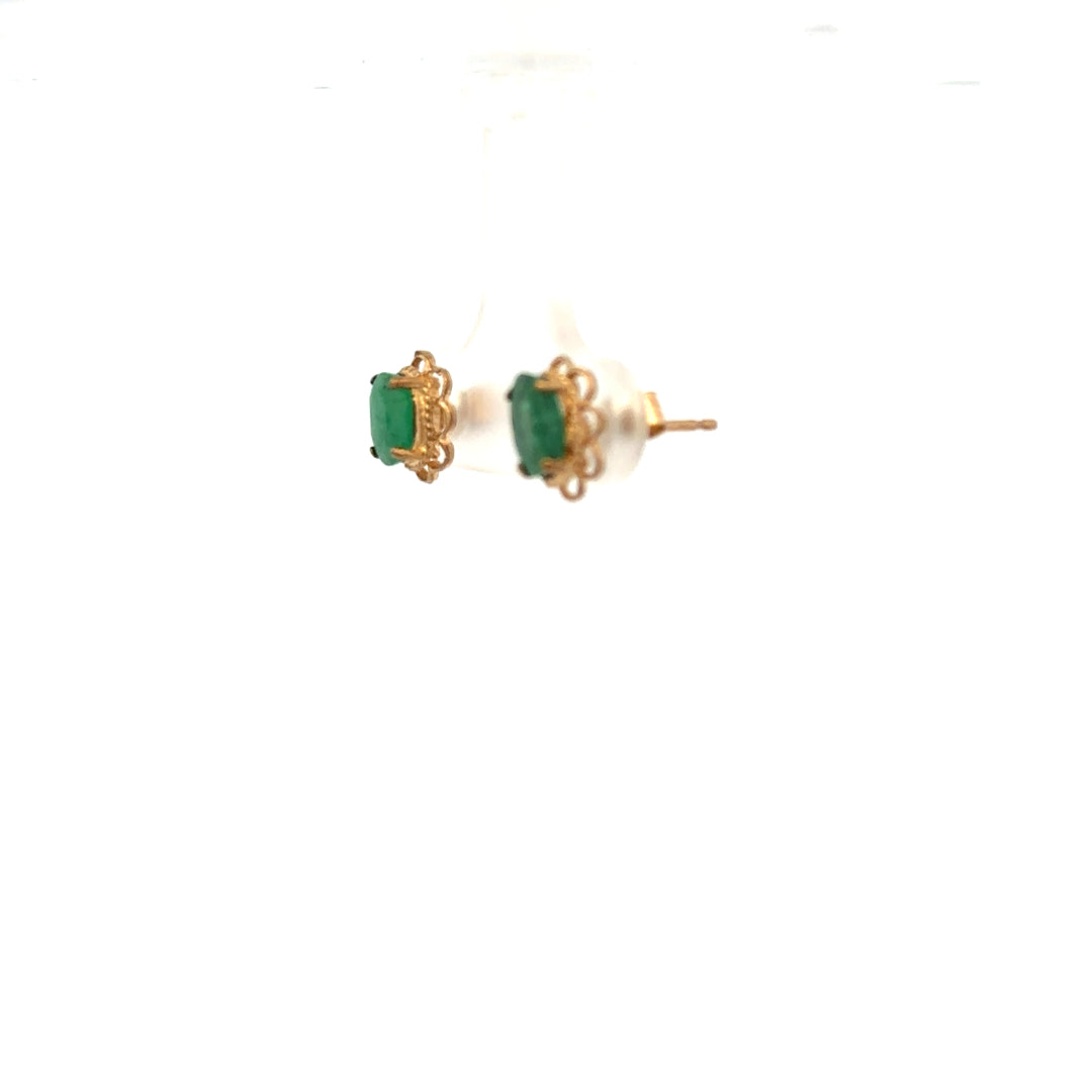 9ct yellow gold emerald earrings with delicate design, featuring vibrant green emerald stones set in lightweight gold.