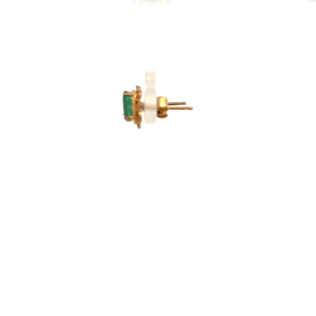 9ct yellow gold emerald earrings with delicate design, weighing 0.9g, showcasing vibrant green emerald gemstones.