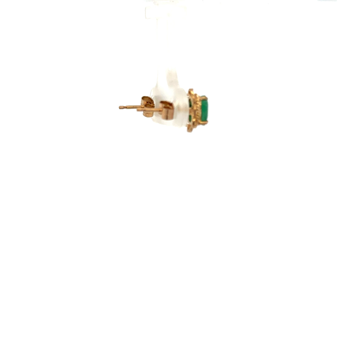 9ct yellow gold emerald earrings with delicate design, featuring vibrant green emerald stones set in gold, weighing 0.9g.