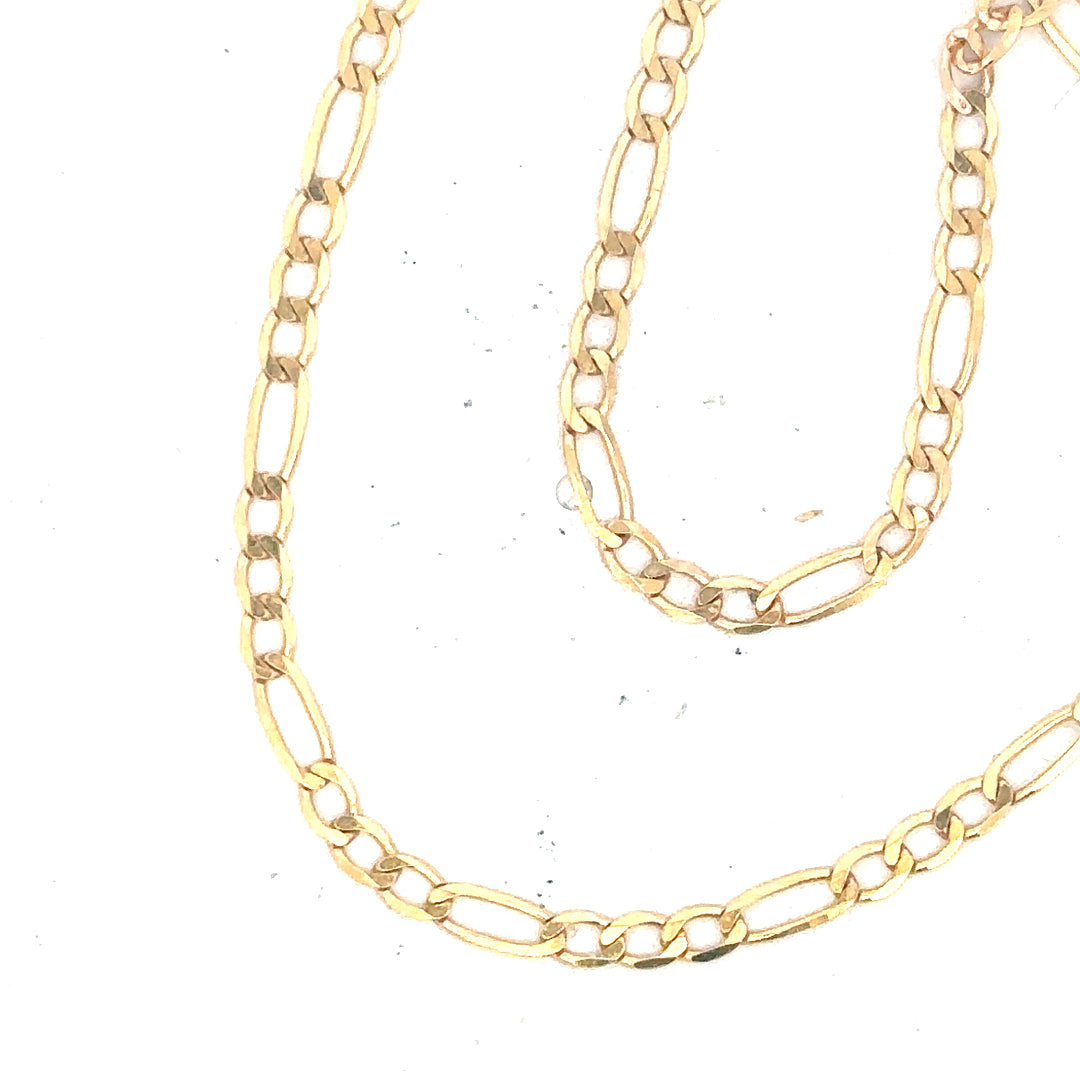 9ct yellow gold figaro bracelet weighing 1.5g, unbranded, with polished links showcasing elegant gold jewelry design
