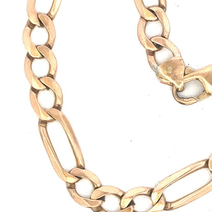 9ct yellow gold Figaro bracelet weighing 11.9g, featuring classic linked chain design with a polished finish.
