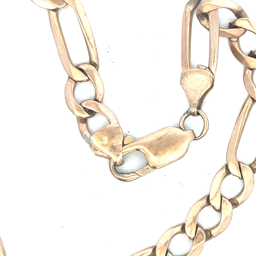 9ct yellow gold Figaro bracelet weighing 11.9g with a classic chain design, unbranded, shown in a close-up image.