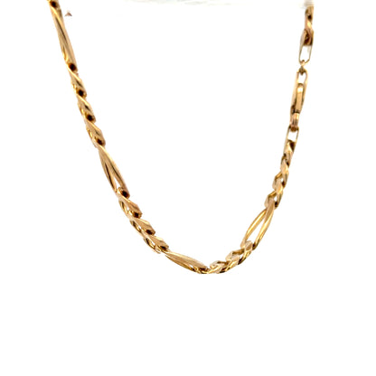 9ct yellow gold Figaro bracelet weighing 13.8g, featuring a classic chain design and secure clasp.