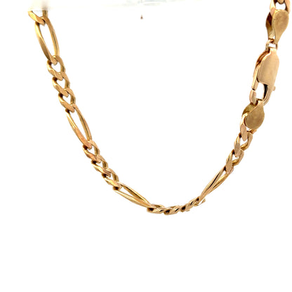 9ct yellow gold figaro bracelet with a polished link design, weighing 13.8 grams, crafted in unbranded jewelry style.