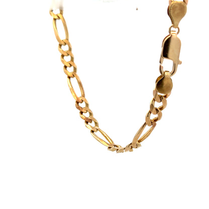 9ct yellow gold figaro bracelet weighing 13.8g, featuring linked chain design, unbranded jewelry accessory.