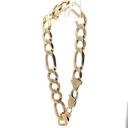 9ct yellow gold figaro bracelet with a 20.1g weight, showcasing linked chain design and polished finish.