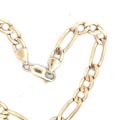 9ct yellow gold figaro bracelet weighing 9g, unbranded, with linked chain design visible in the image