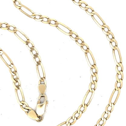 9ct yellow gold figaro chain, 11g, unbranded, with detailed links and polished finish, displayed on a neutral background.