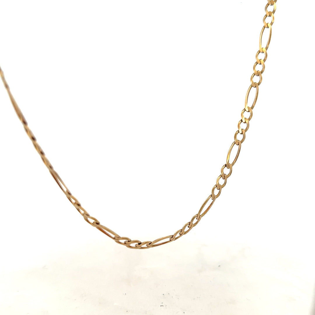 9ct yellow gold Figaro chain weighing 12.7g, unbranded, with detailed links visible in this close-up jewelry image.