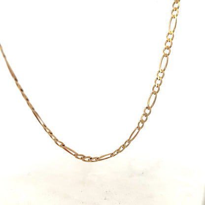 9ct yellow gold Figaro chain weighing 12.7g, unbranded, with detailed links visible in this close-up jewelry image.