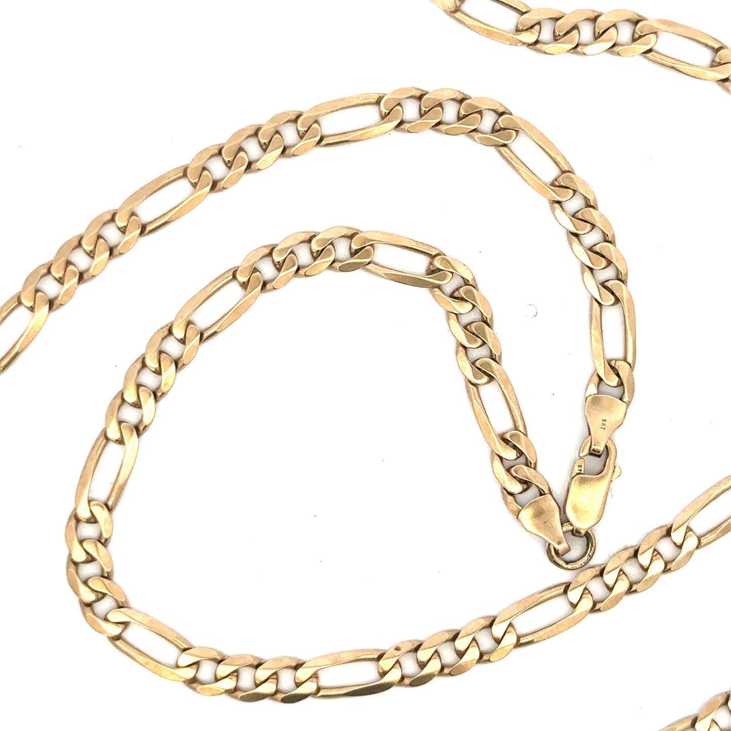 9ct yellow gold Figaro chain, unbranded, 24.8g, showcasing the detailed chain links and polished finish.