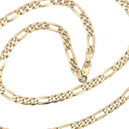 9ct yellow gold figaro chain weighing 24.8g, featuring interlinked oval links, unbranded jewelry accessory.