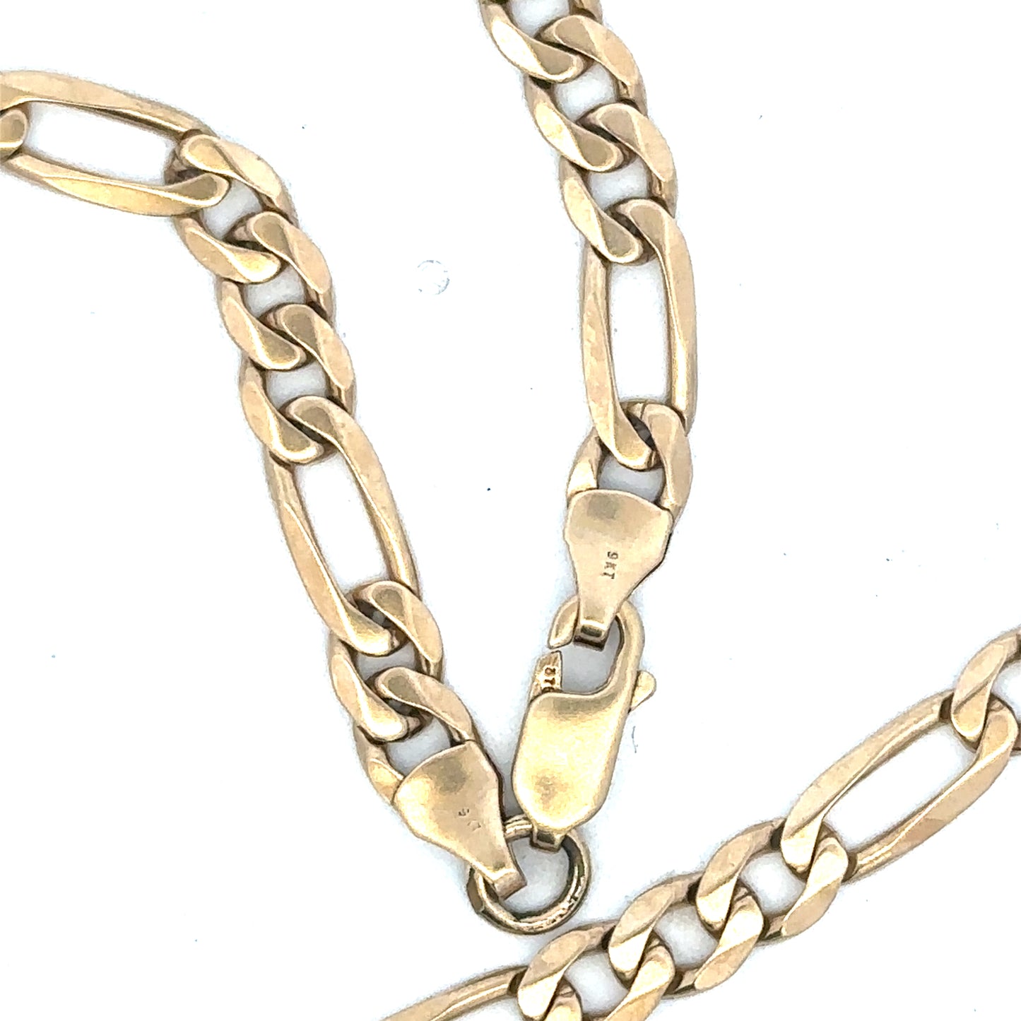 9ct yellow gold Figaro chain weighing 24.8g, featuring interlinked oval links, unbranded jewelry accessory.