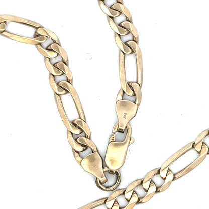 9ct yellow gold Figaro chain weighing 24.8g, featuring interlinked oval links, unbranded jewelry accessory.